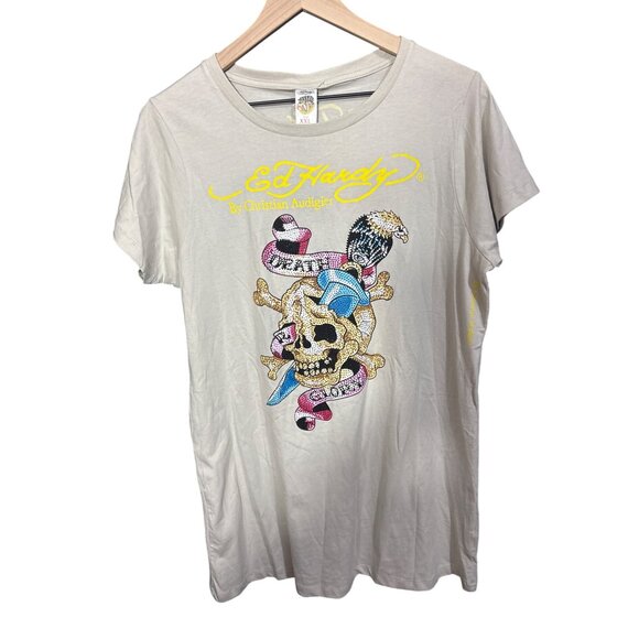 Vintage Ed Hardy By Christian Audigier Shirt Dress XXL NWT Skull & Tattoo Graphi - Picture 1 of 9